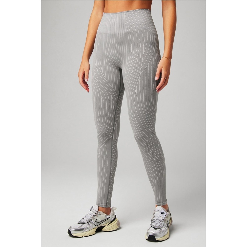 Fabletics High-Waisted Seamless Leggings Grey Pinstripe Wave LG2459348 NWT